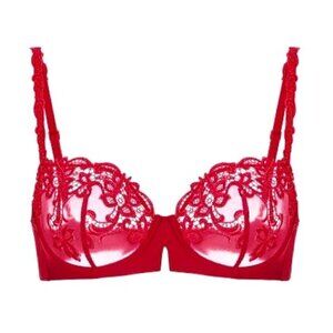 Simone Perele 38B Lipstick Red Saga Non-Padded Lace Demi Bra NWT